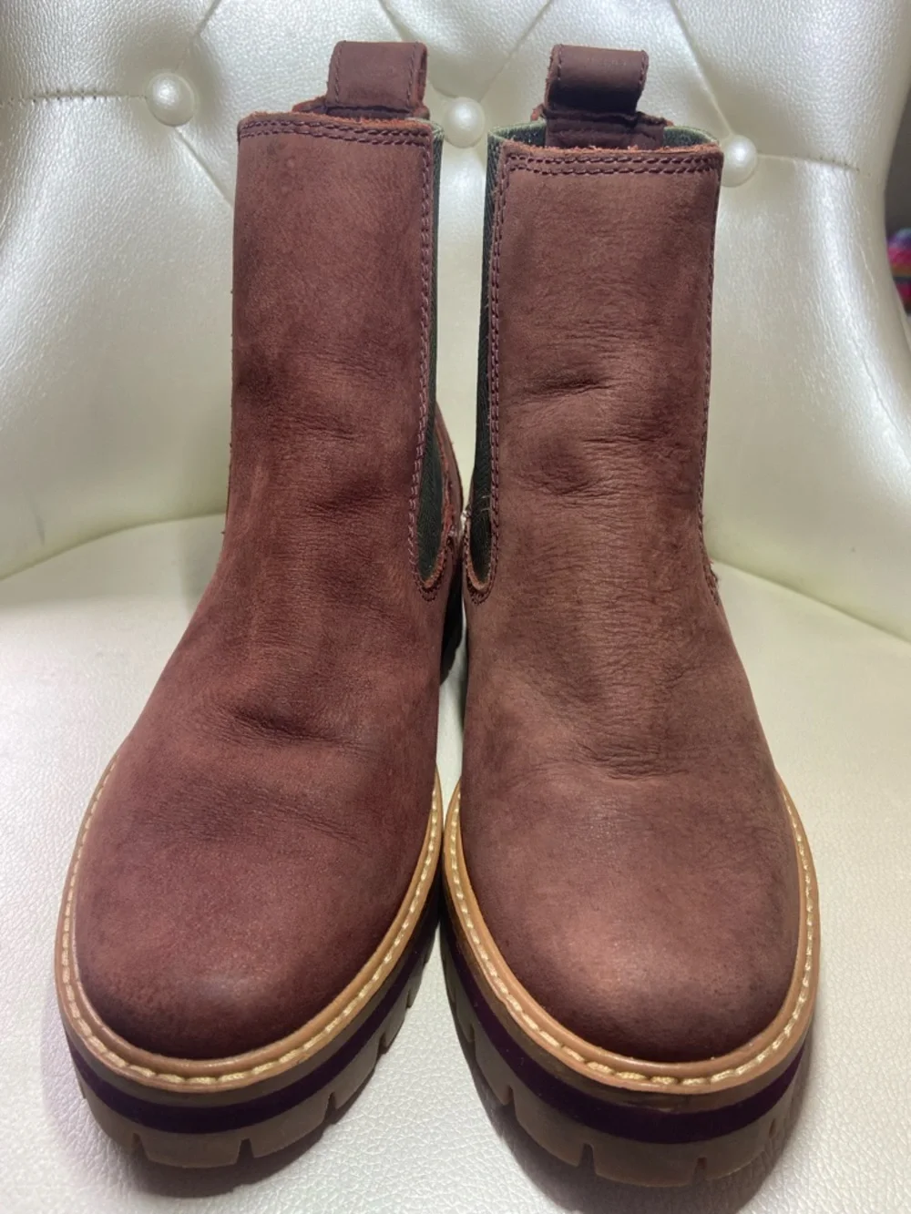 Timberland Burgundy Suede Chelsea Lug Ankle Boots, size:6.5 - Picture 7 of 11